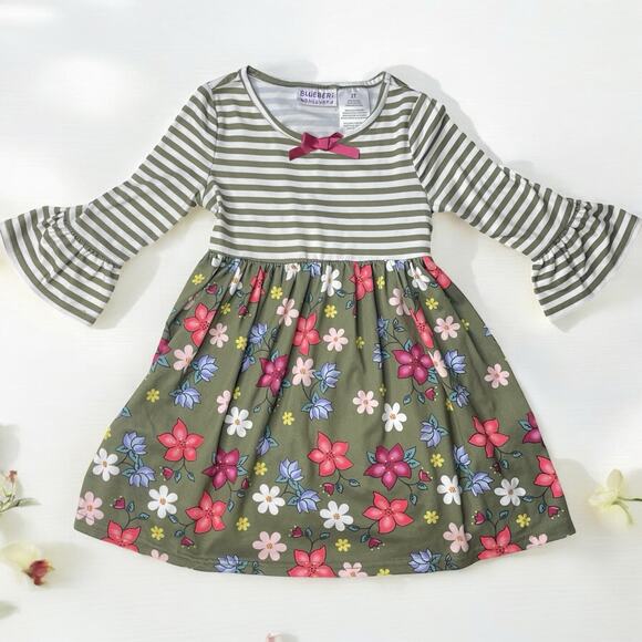 Blueberi Boulevard Girls Dress 2T Striped Floral Cottagecore Ruffle Whimsical - Picture 1 of 3